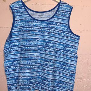 Sleeveless tank top in watery blue print (3XL)